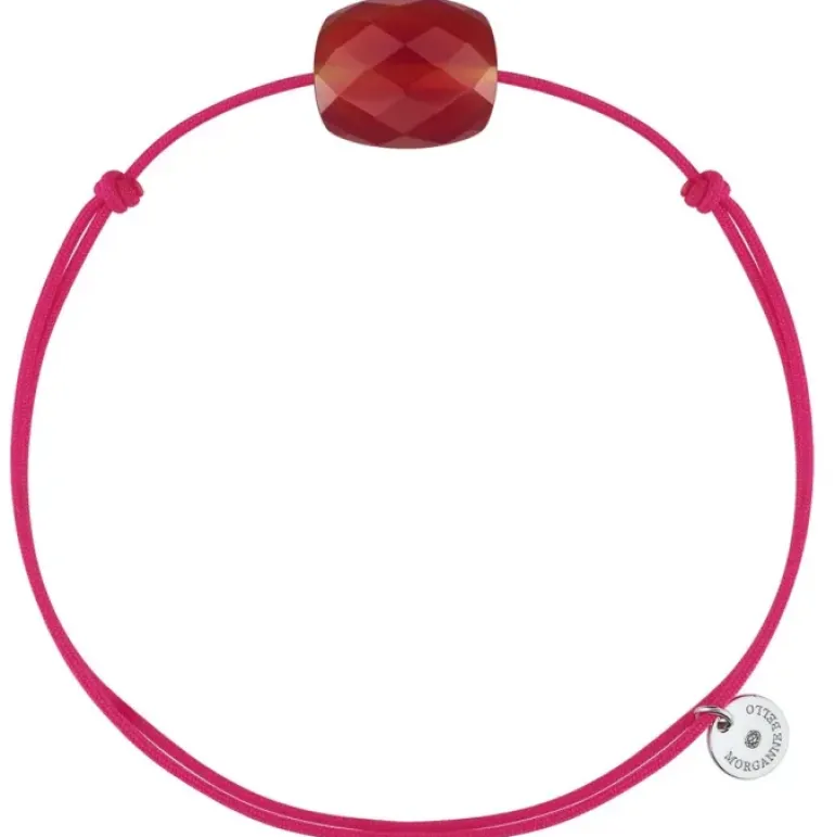 BRACELET CORDON ROSE FLUO COUSSIN QUARTZ ROUGE