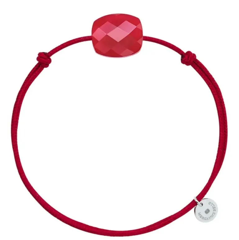 BRACELET CORDON ROUGE COUSSIN QUARTZ ROUGE