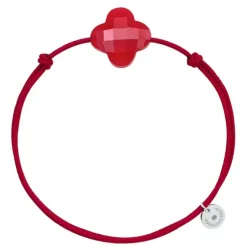 BRACELET CORDON ROUGE TREFLE QUARTZ ROUGE