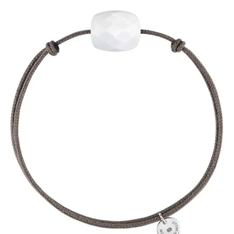 BRACELET CORDON TAUPE COUSSIN AGATE BLANCHE