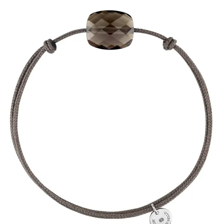 BRACELET CORDON TAUPE COUSSIN QUARTZ FUME