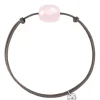 BRACELET CORDON TAUPE COUSSIN QUARTZ ROSE POUDRE