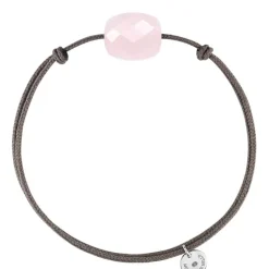 BRACELET CORDON TAUPE COUSSIN QUARTZ ROSE POUDRE