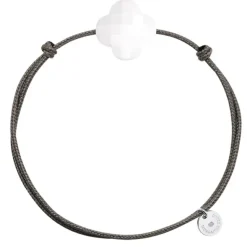 BRACELET CORDON TAUPE TREFLE AGATE BLANCHE