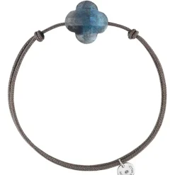 BRACELET CORDON TAUPE TREFLE LABRADORITE