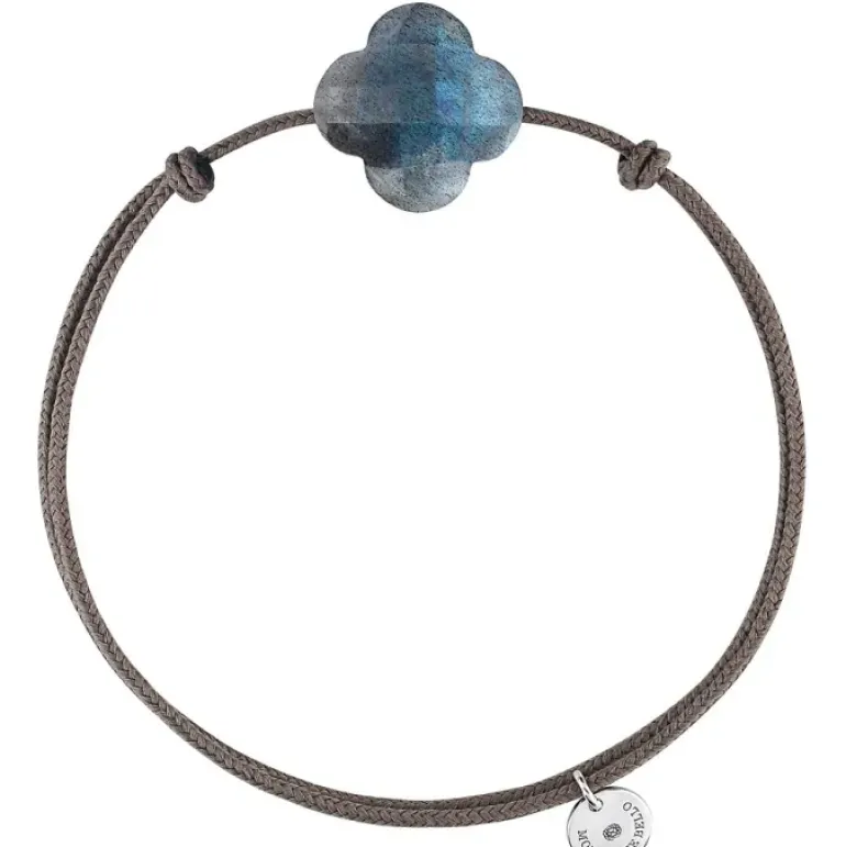 BRACELET CORDON TAUPE TREFLE LABRADORITE