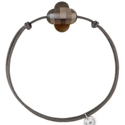 BRACELET CORDON TAUPE TREFLE QUARTZ FUME