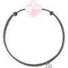 BRACELET CORDON TAUPE TREFLE QUARTZ ROSE POUDRE