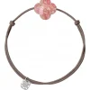 BRACELET CORDON TAUPE TREFLE RHODOCHROSITE