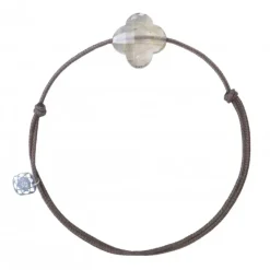 BRACELET CORDON TAUPE TREFLE QUARTZ RUTILE