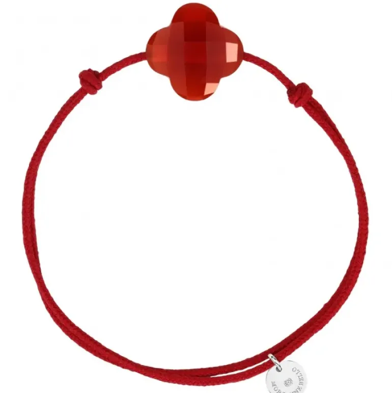 BRACELET CORDON VERMILLON CORNALINE TRÈFLE