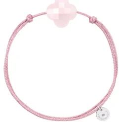 BRACELET CORDON VIEUX ROSE TREFLE QUARTZ ROSE POUDRE