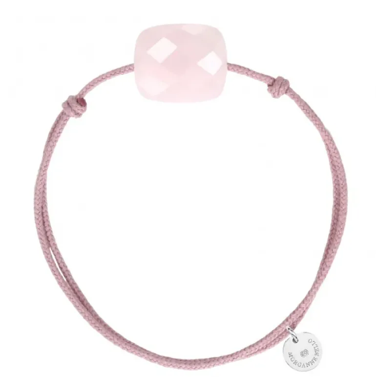 BRACELET CORDON VIEUX ROSE COUSSIN OVERSIZE QUARTZ ROSE POUDRE