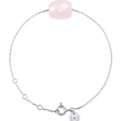 BRACELET OR BLANC COUSSIN QUARTZ ROSE POUDRE