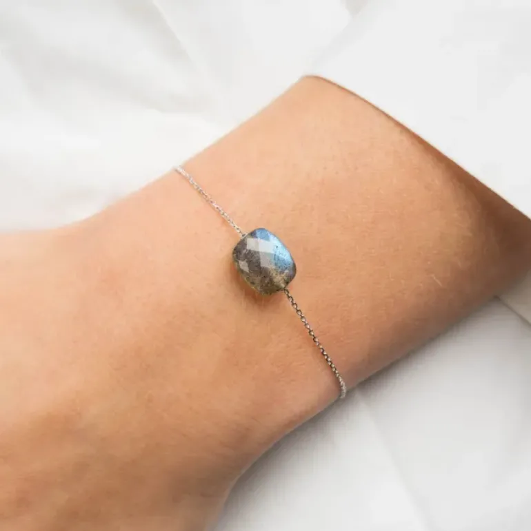 BRACELET OR BLANC COUSSIN LABRADORITE
