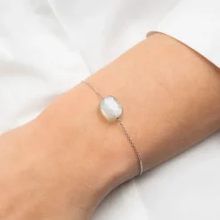BRACELET OR BLANC COUSSIN PIERRE DE LUNE GRISE