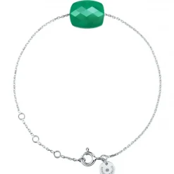 BRACELET OR BLANC COUSSIN AGATE VERTE