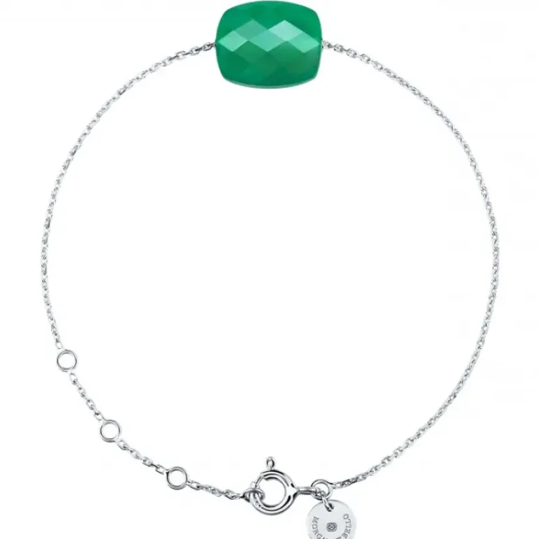 BRACELET OR BLANC COUSSIN AGATE VERTE
