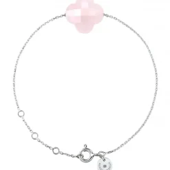 BRACELET OR BLANC TREFLE QUARTZ ROSE POUDRÉ