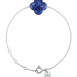BRACELET OR BLANC TREFLE LAPIS LAZULI