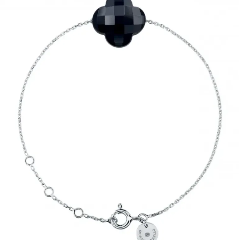 BRACELET OR BLANC TREFLE ONYX