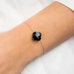 BRACELET OR BLANC TREFLE ONYX
