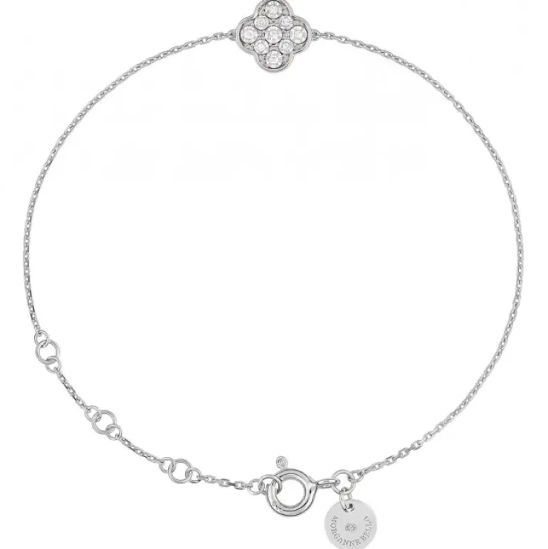 BRACELET OR BLANC TRÈFLE SERTIS DIAMANTS