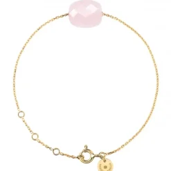 BRACELET OR JAUNE COUSSIN QUARTZ ROSE POUDRE