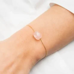 BRACELET OR JAUNE COUSSIN QUARTZ ROSE POUDRE