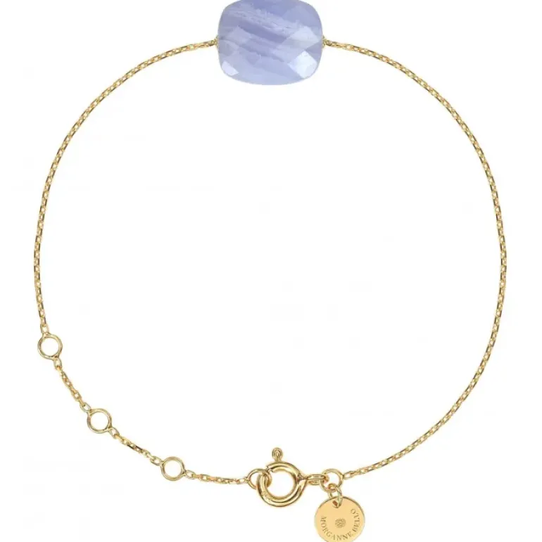 BRACELET OR JAUNE COUSSIN AGATE BLEUE DENTELLE