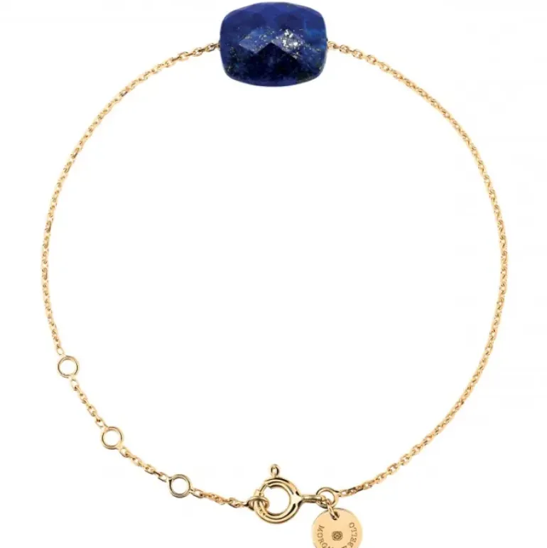 BRACELET OR JAUNE COUSSIN LAPIS LAZULI