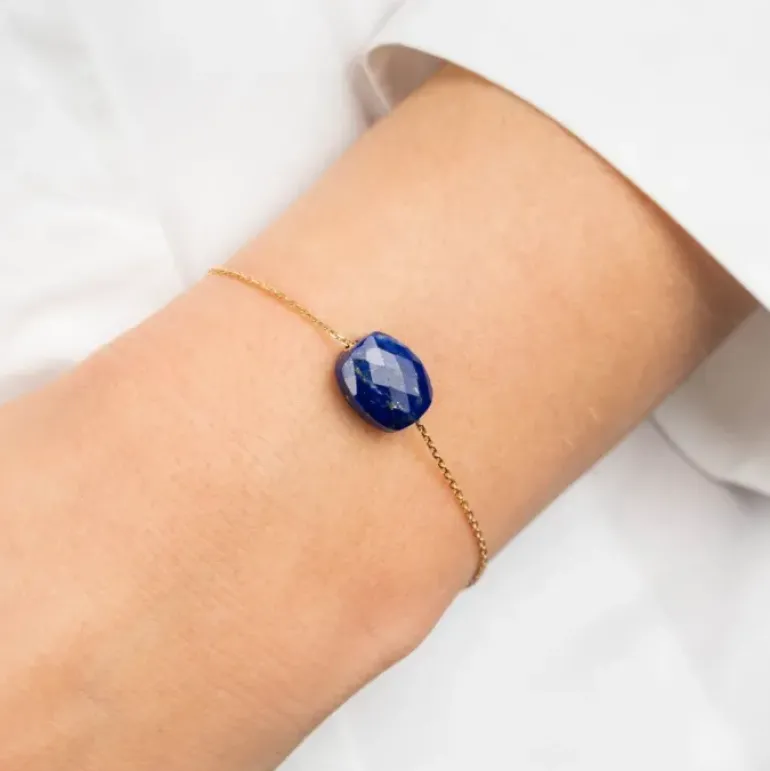 BRACELET OR JAUNE COUSSIN LAPIS LAZULI