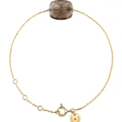 BRACELET OR JAUNE COUSSIN QUARTZ FUME