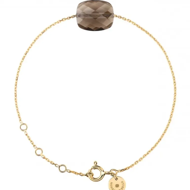 BRACELET OR JAUNE COUSSIN QUARTZ FUME
