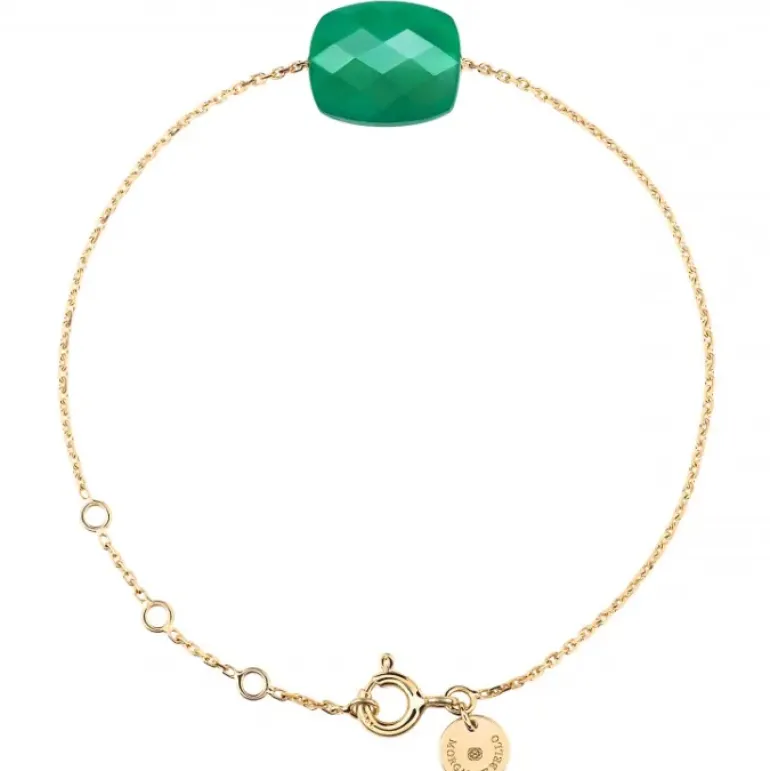 BRACELET OR JAUNE COUSSIN AGATE VERTE