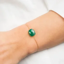 BRACELET OR JAUNE COUSSIN AGATE VERTE
