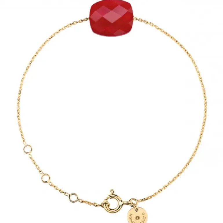 BRACELET OR JAUNE COUSSIN QUARTZ ROUGE