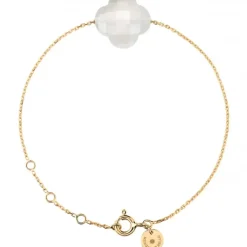 BRACELET OR JAUNE TREFLE AGATE BLANCHE