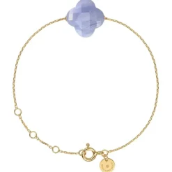 BRACELET OR JAUNE TREFLE AGATE BLEUE DENTELLE
