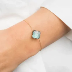BRACELET OR JAUNE TREFLE LABRADORITE