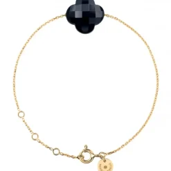 BRACELET OR JAUNE TREFLE ONYX