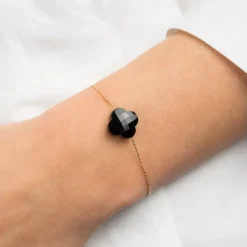 BRACELET OR JAUNE TREFLE ONYX