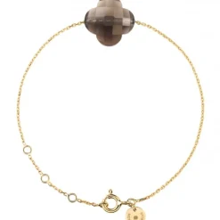 BRACELET OR JAUNE TREFLE QUARTZ FUME