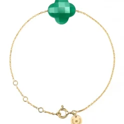 BRACELET OR JAUNE TREFLE AGATE VERTE