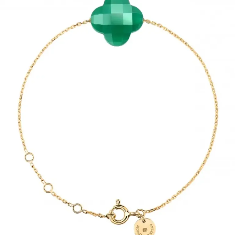 BRACELET OR JAUNE TREFLE AGATE VERTE