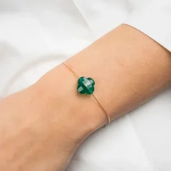 BRACELET OR JAUNE TREFLE AGATE VERTE
