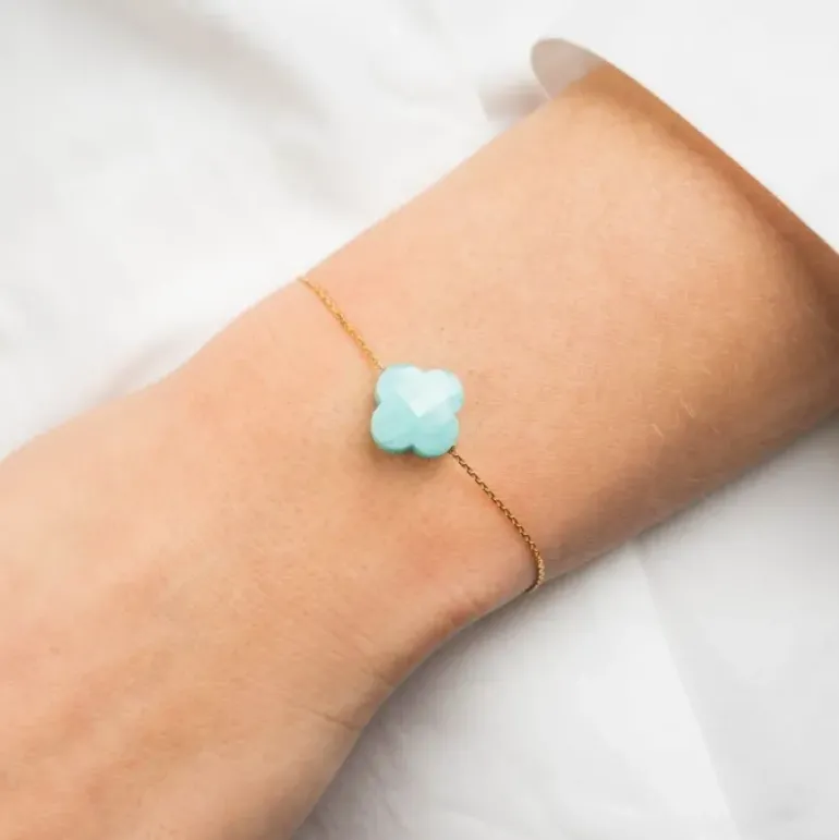 BRACELET OR JAUNE TREFLE AMAZONITE