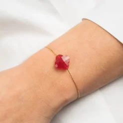 BRACELET OR JAUNE TREFLE QUARTZ ROUGE