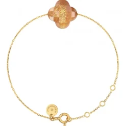 BRACELET OR JAUNE TRÈFLE PIERRE DE SOLEIL DORÉ