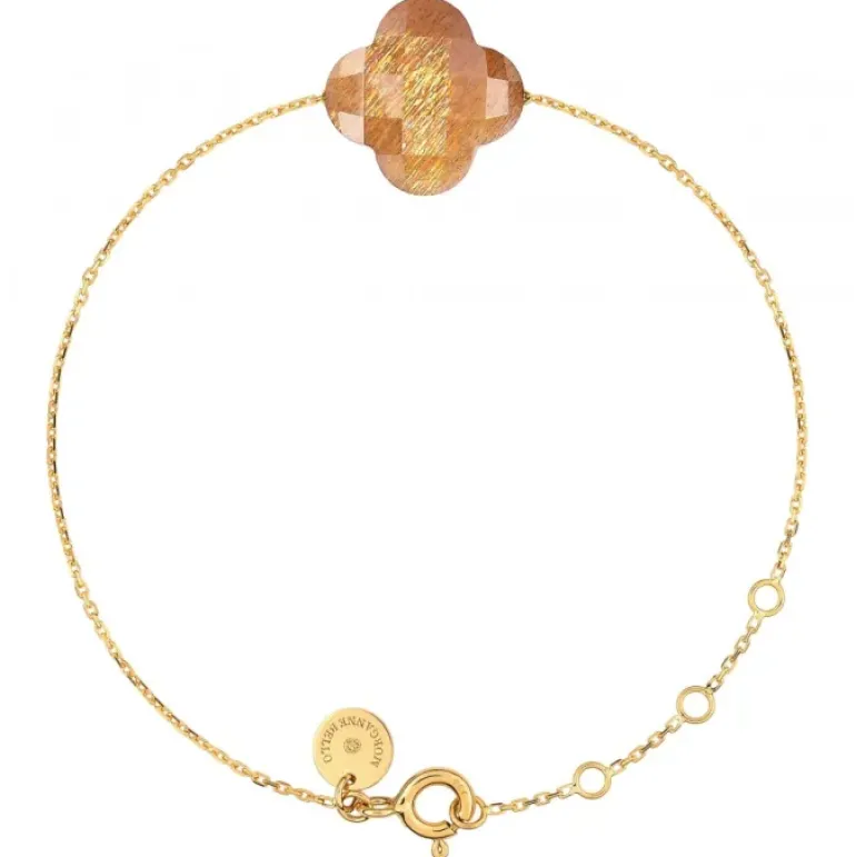BRACELET OR JAUNE TRÈFLE PIERRE DE SOLEIL DORÉ